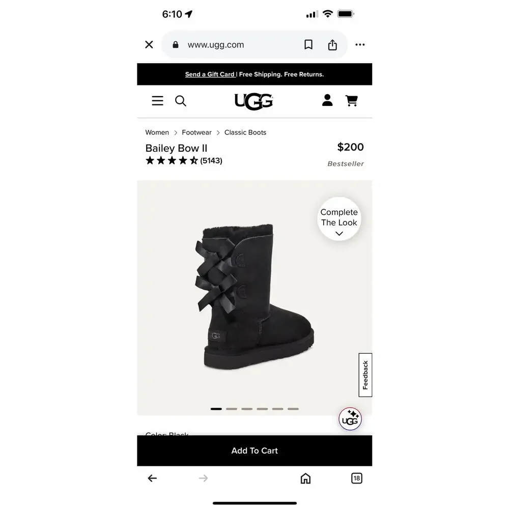 UGG Bailey 2954 Black Suede Bow II Shearling Mid Calf Water-Repellent Boots Sz 6